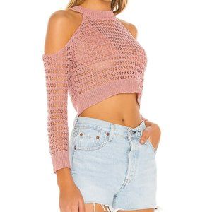 Superdown Cold Shoulder Light Weight Cropped Sweater
